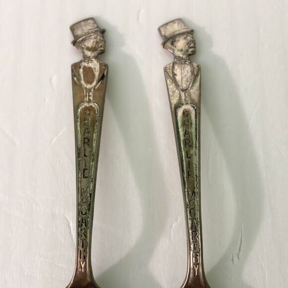 Charlie McCarthy Spoons Silver Plated Set 2 Dutchess Collectible Vintage - Picture 2 of 4
